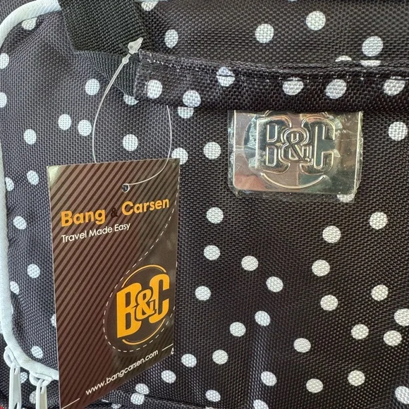 B&C Black and White Polka Dot Large Cosmetic Hanging Travel Bag - Picture 3 of 7